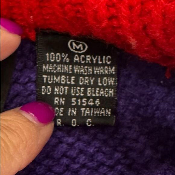80’s RETRO Chunky knit Red and Purple Sweater by PASTA Size medium - Picture 5 of 9
